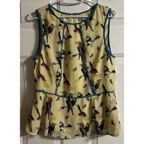 Altar'd State Womens Yellow Tunic Top With Birds, Sleeveless Back Zip Size M - Picture 1 of 8